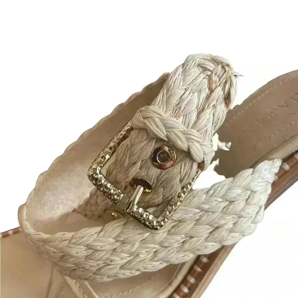 Ulla Johnson Lydia Natural Raffia Strappy Ankle Wrap Sandal Pumps 40/10